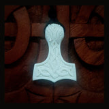 White Thor Hammer Hand Carved Bone Pendant Shrine