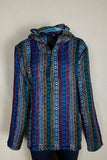 Size L Teal Blue, Purple Stripy Paisley Fleece Pullover Hoodie | Shrine
