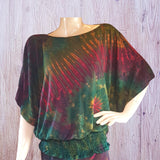 Women's Green and Red Tie Dye Baggy Top Multicoloured SHRINE