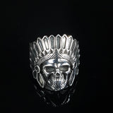 Men's Skull Silver Ring with Indian Head-Dress | SHRINE JEWELLERY - SHRINE