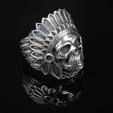 Men's Skull Silver Ring with Indian Head-Dress | SHRINE JEWELLERY - SHRINE