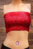 Red Sparkly Boobtube disco Sequin Front view