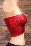 Red Sparkly Boobtube disco Sequin side view