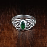 Marquise Shaped Green Cubic Zirconia Celtic Silver Ring.