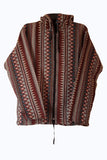 Rust Red and Beige Thai Hill Tribe Fabric Zig Zag Pattern Hooded Jacket