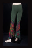 Women's Boho Green Multicoloured Tie Dye Flared Trousers