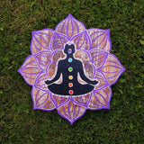 Buddha Chakra Mandala Hand Carved Painted Plaque Yoga Meditation Gift Purple