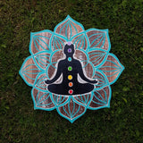 Hand Carved Painted Wood Buddha Mandala Chakra Turquoise Wall Plaque Yoga Meditation