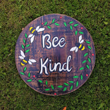 Hand Carved Painted Wooden 'Bee Kind' Wall Plaque Gift Bee Design