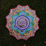 Hand Carved Painted Wood Om/Aum Mandala Wall Plaque Yoga Meditation