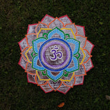 Hand Carved Painted Wood Om/Aum Mandala Wall Plaque Yoga Meditation